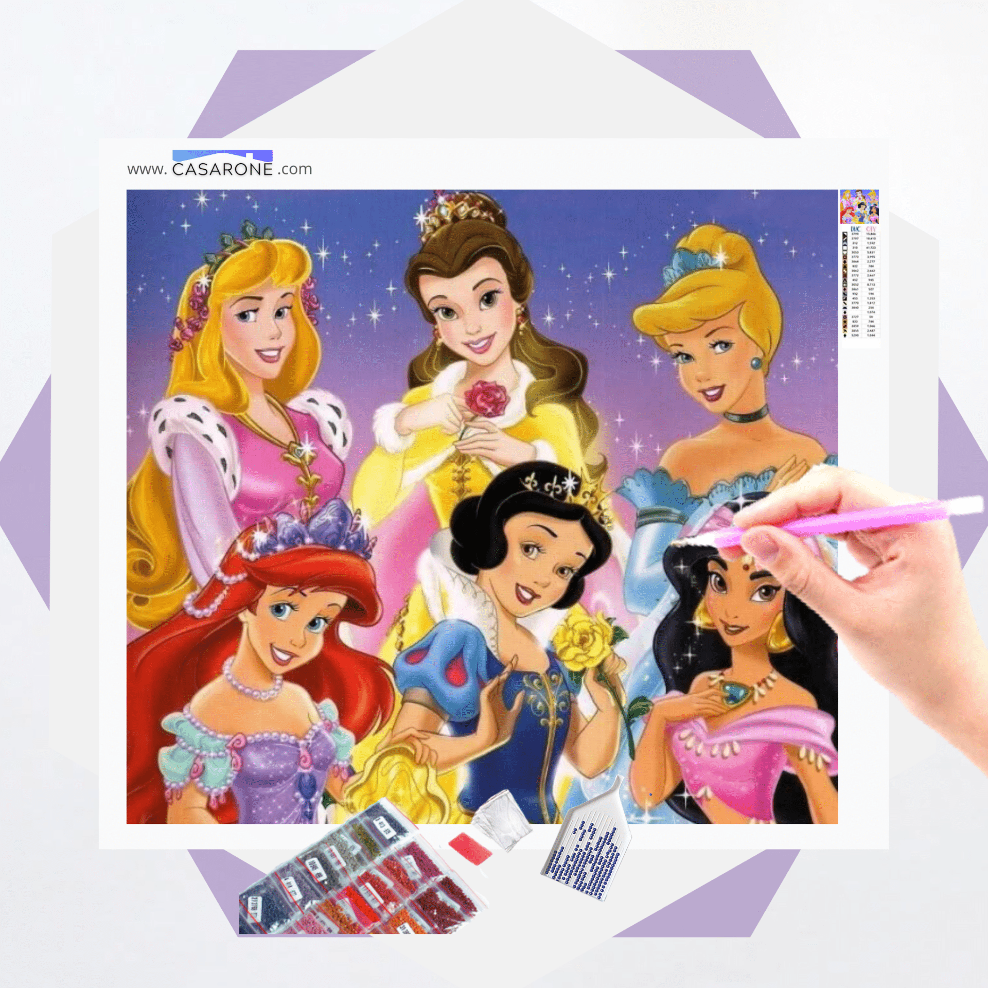 Tela Disney Princesas  Kit Pintura Diamante ⬙ Casarone